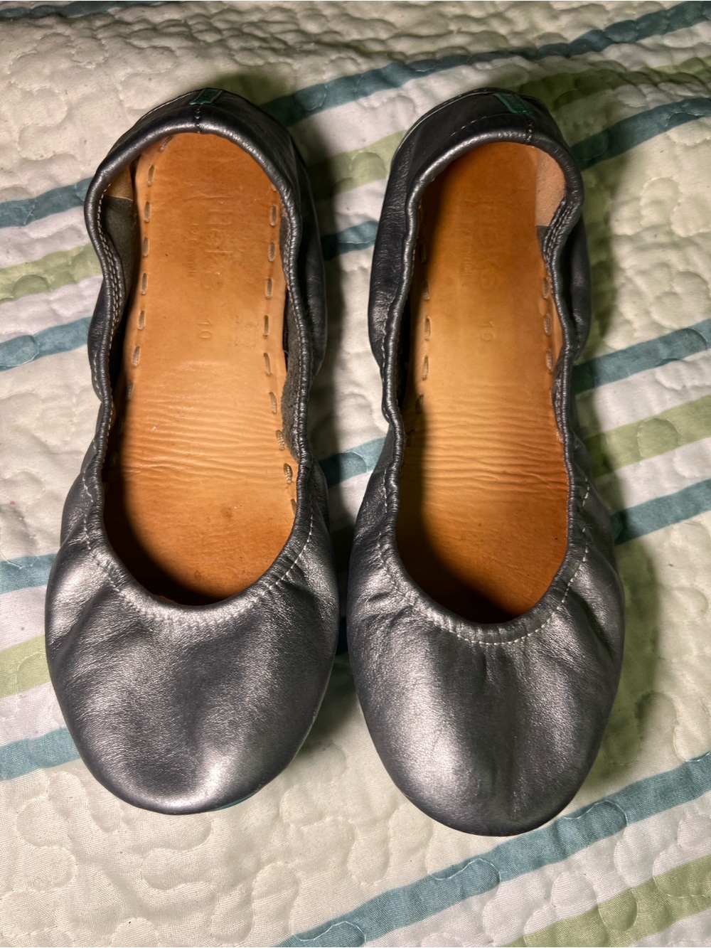 Tieks Metallic Ballet Flats - Silver with Signature Blue Bottoms
